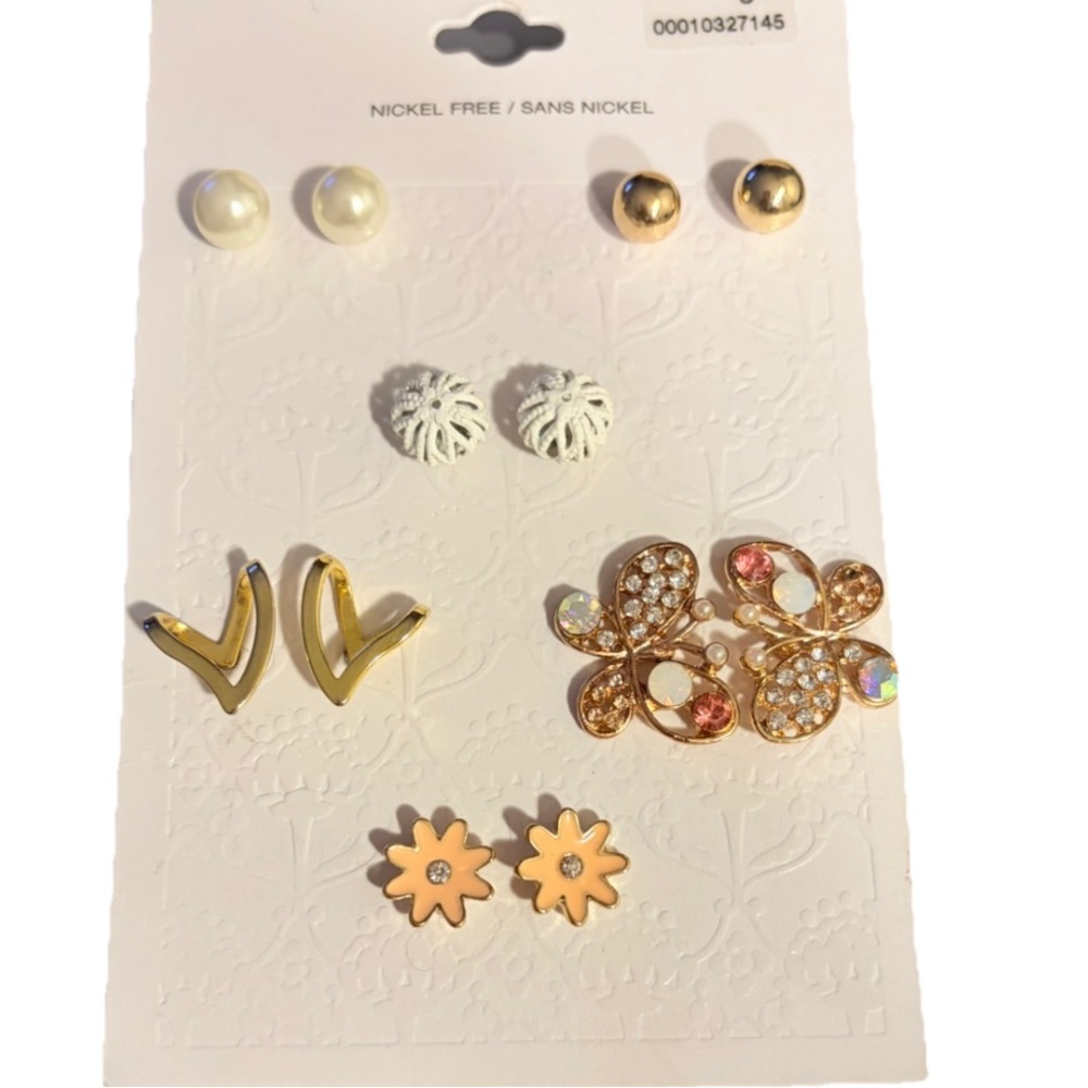 Elegant misc. 6 pairs of Pierced Earrings, Gold & Pearl Mix & Match Lot Most New